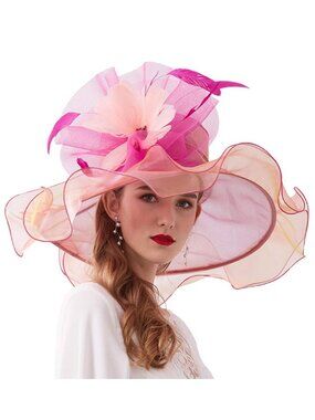 Organza Floral Fascinator Wedding Church Tea Party Hat Rose and Pink